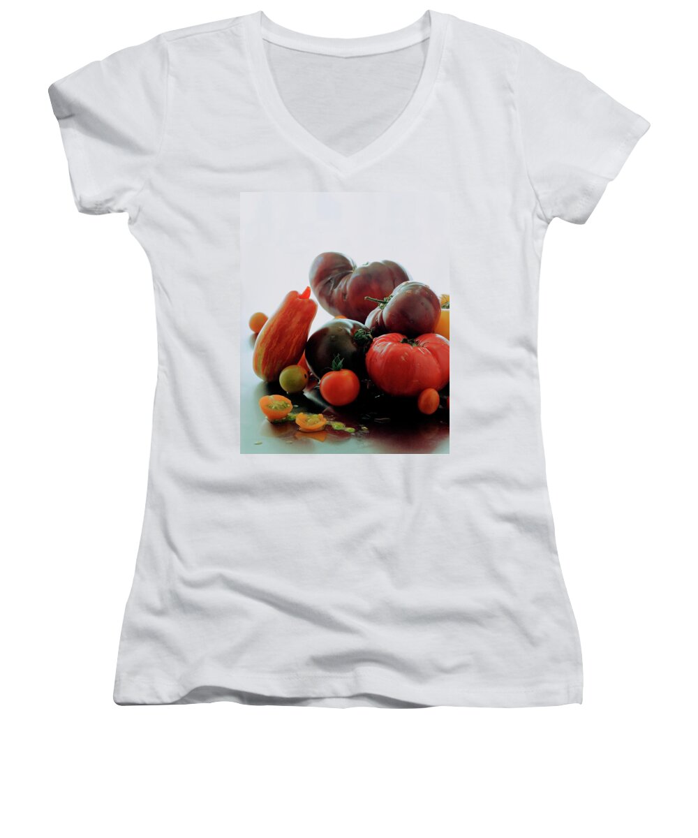 Vegetables Women's V-Neck featuring the photograph A Variety Of Vegetables by Romulo Yanes