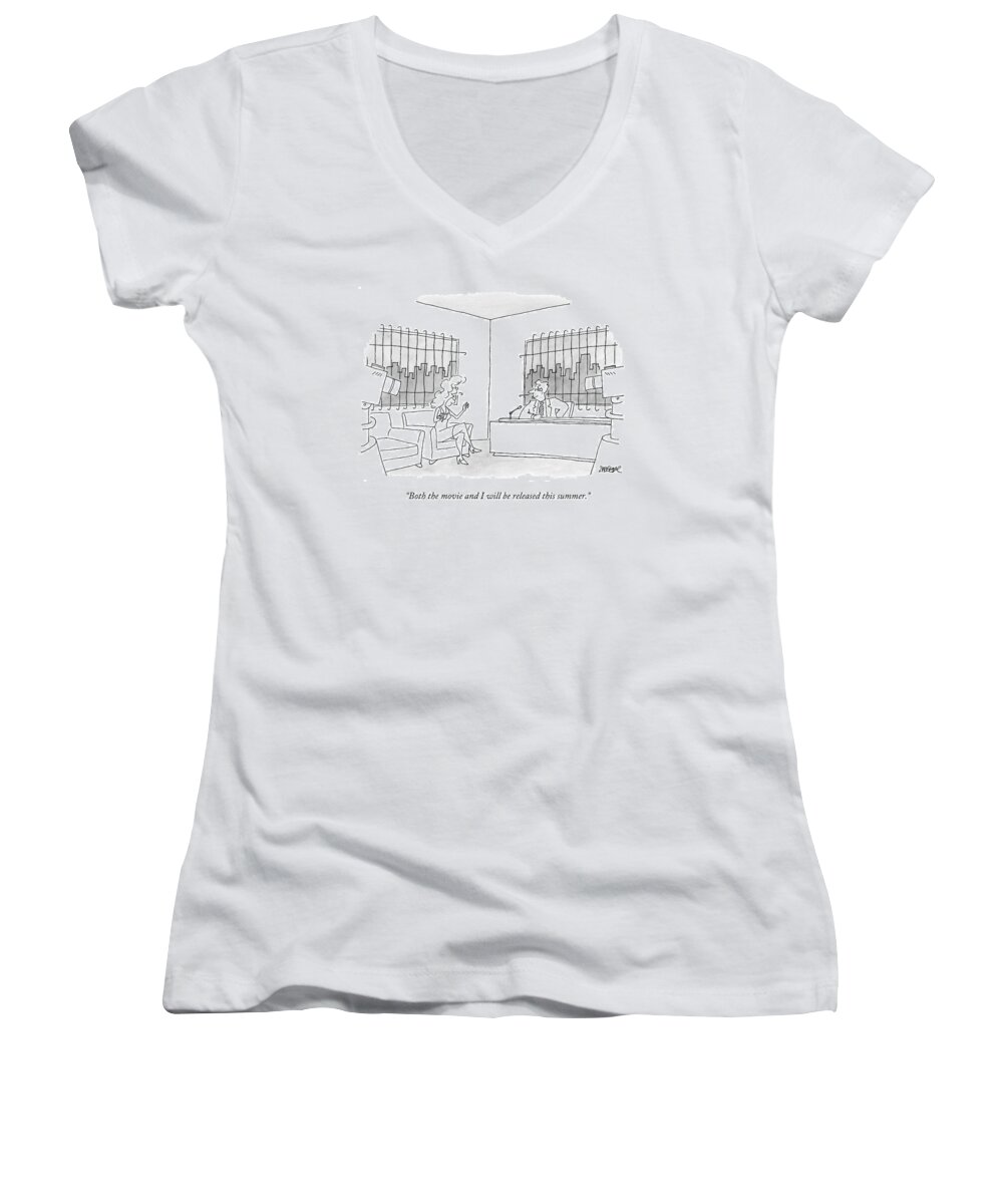 

Cctk. Bars Women's V-Neck featuring the drawing A Woman Is Being Interviewed By A Man by Jack Ziegler
