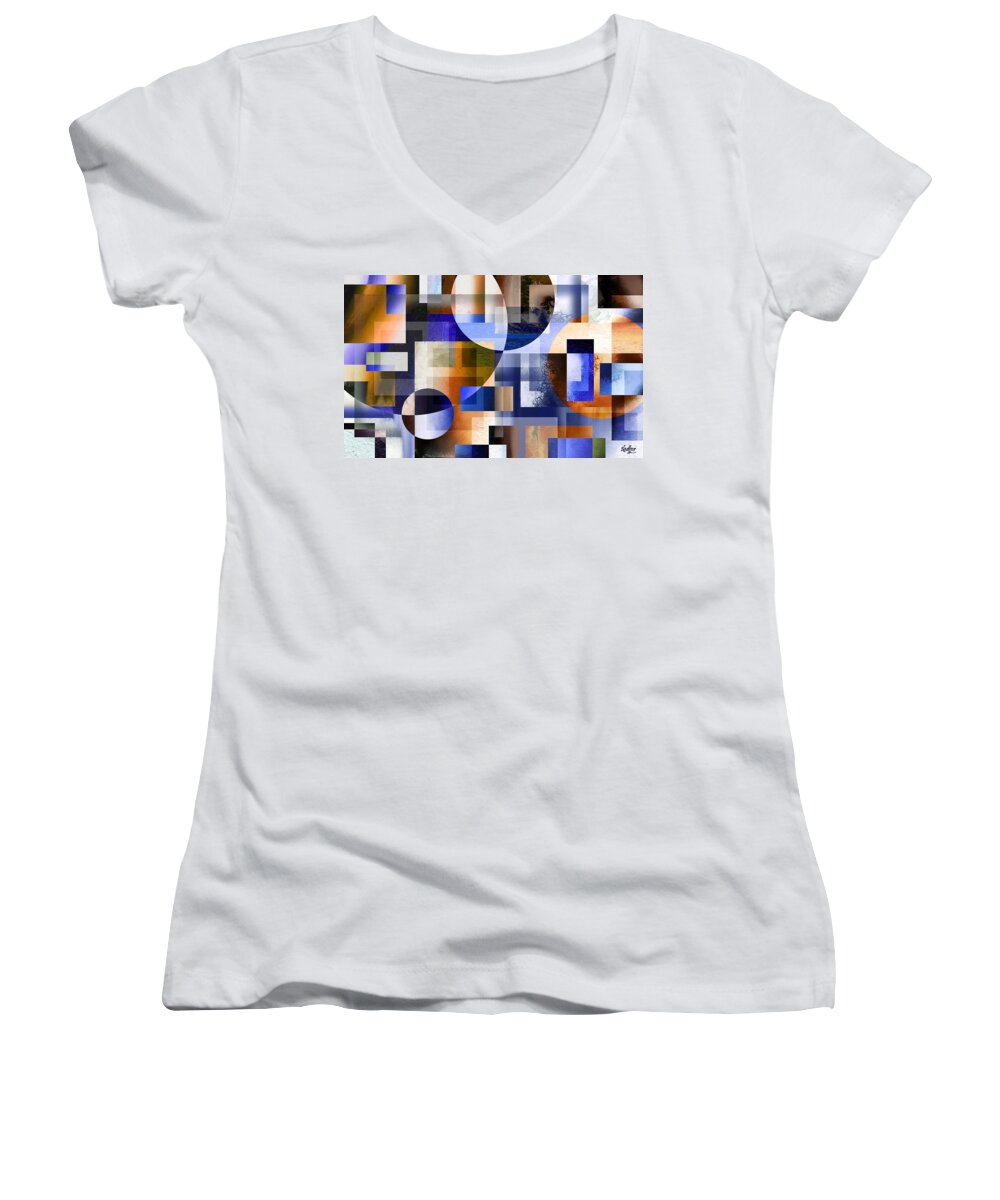 Abstract Women's V-Neck featuring the painting Abstract In Blue by Curtiss Shaffer