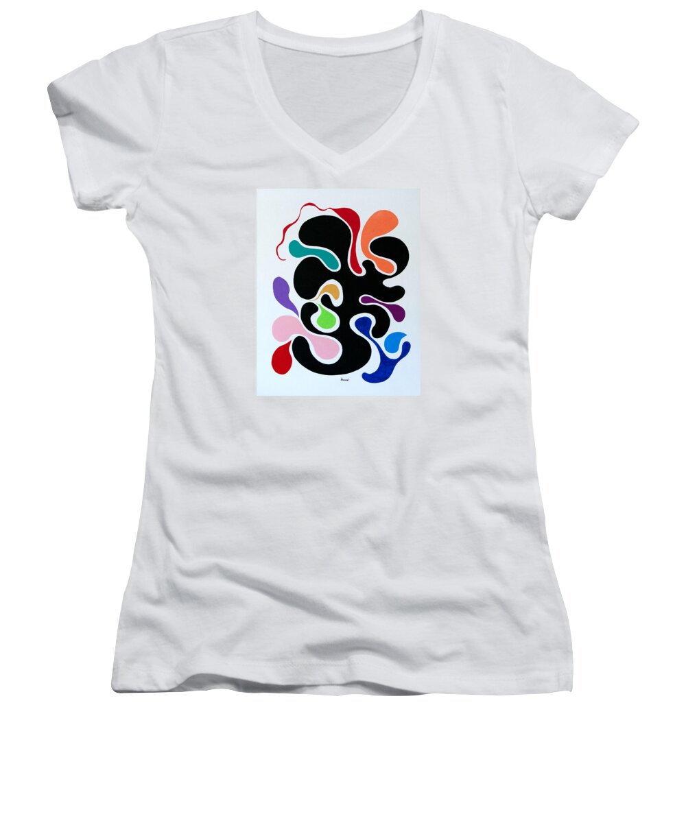 Expressionist Women's V-Neck featuring the painting Accepting by Thomas Gronowski
