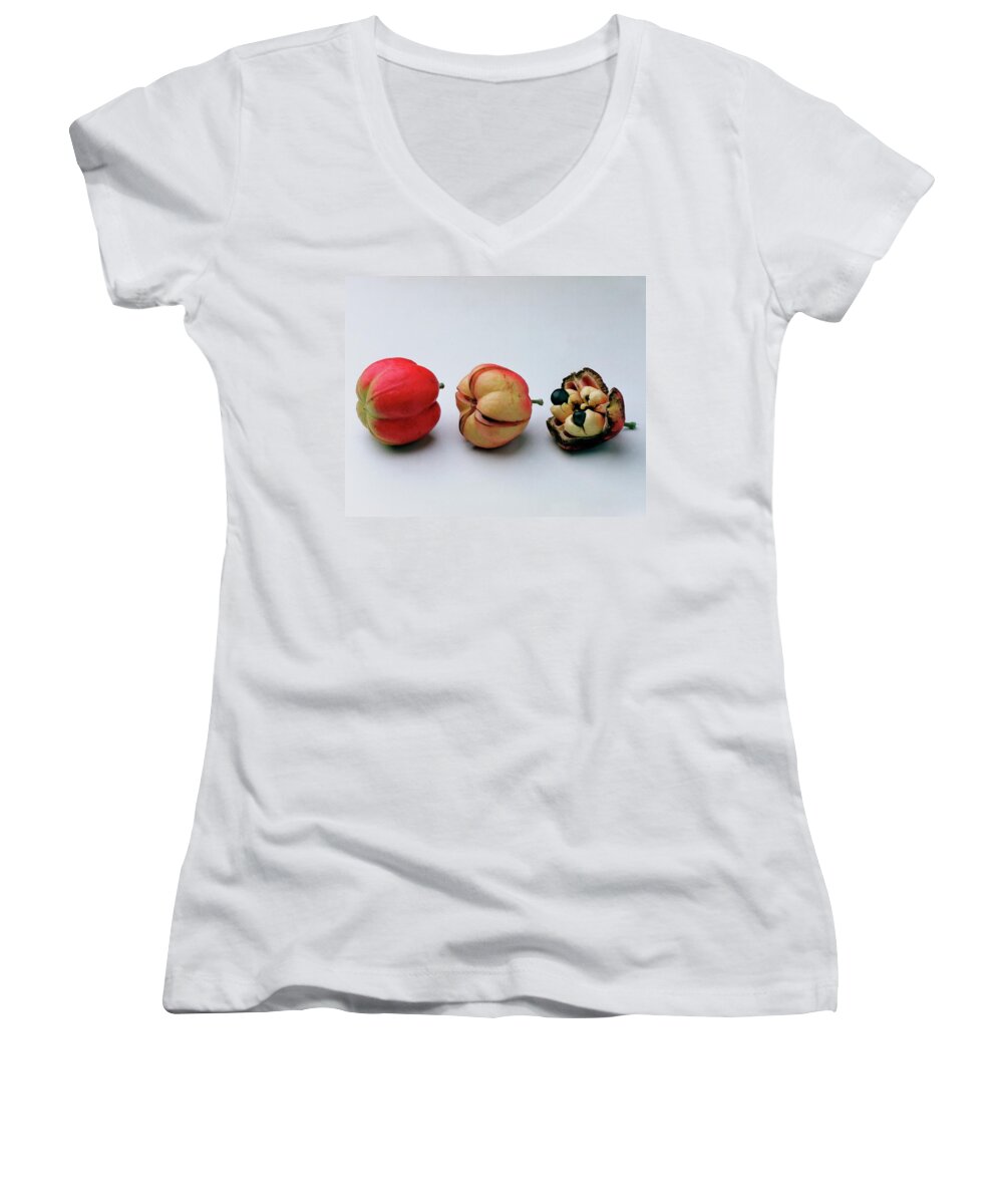 Fruits Women's V-Neck featuring the photograph Ackee Fruit Development by Romulo Yanes