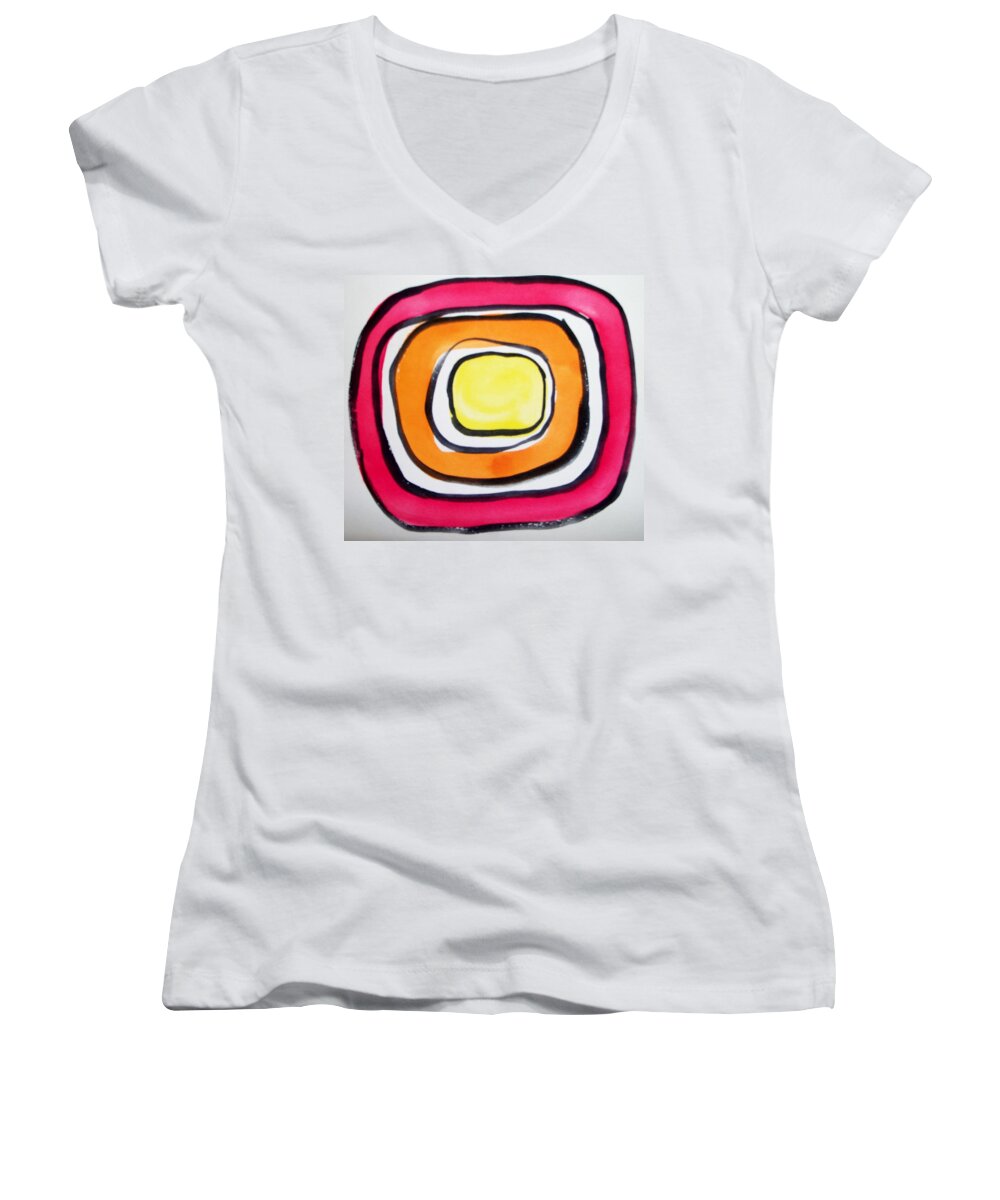 Abstract Women's V-Neck featuring the painting Almost Circles by Erika Jean Chamberlin
