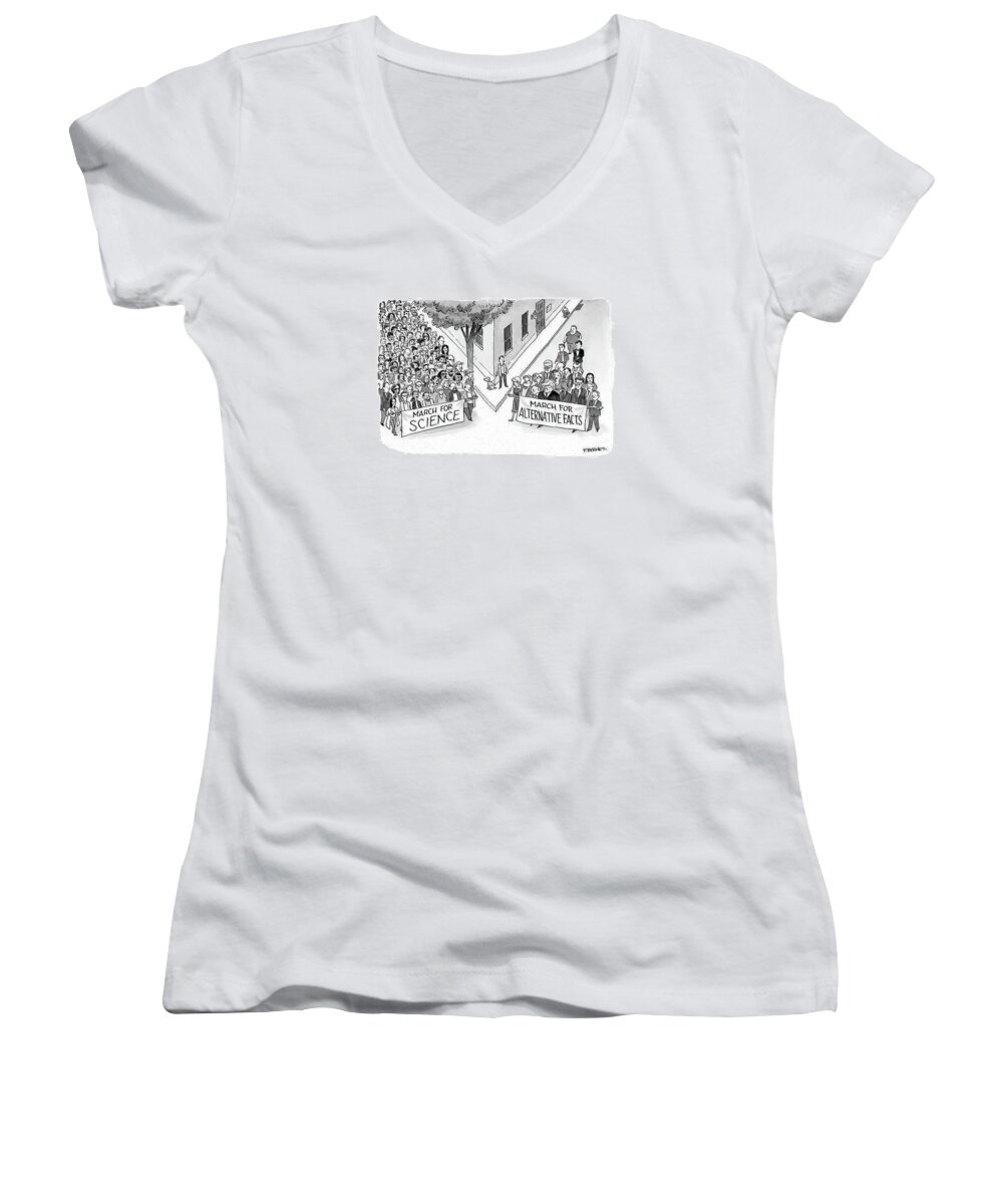 Trump Women's V-Neck featuring the drawing Alternative Marches by Pat Byrnes