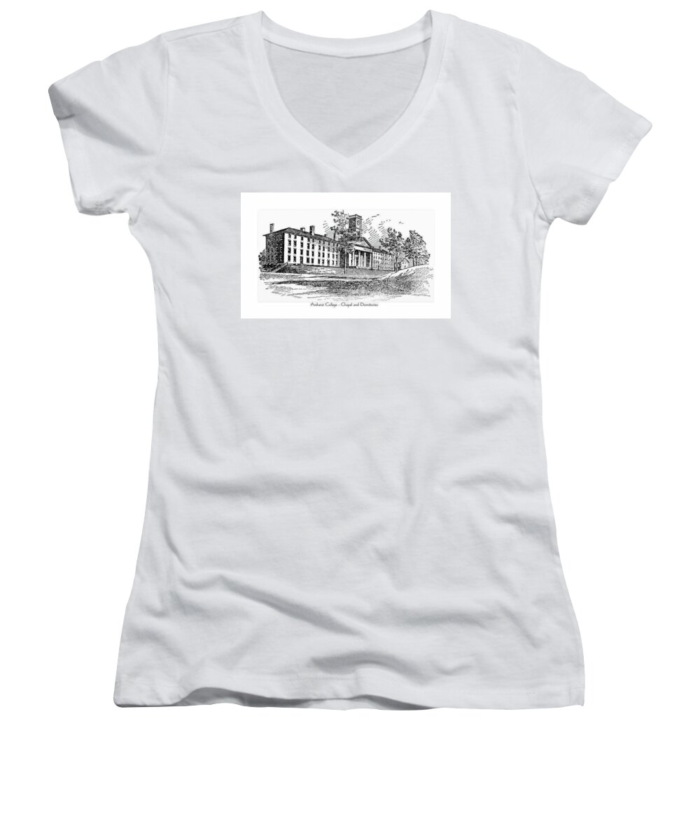 Amherst Women's V-Neck featuring the digital art Amherst College - Chapel and Dormitories by John Madison
