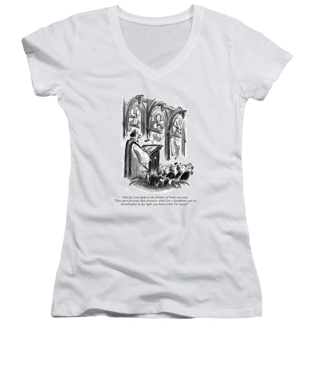 Religion Women's V-Neck featuring the drawing And The Lord Spoke To The Children Of Israel by Lee Lorenz