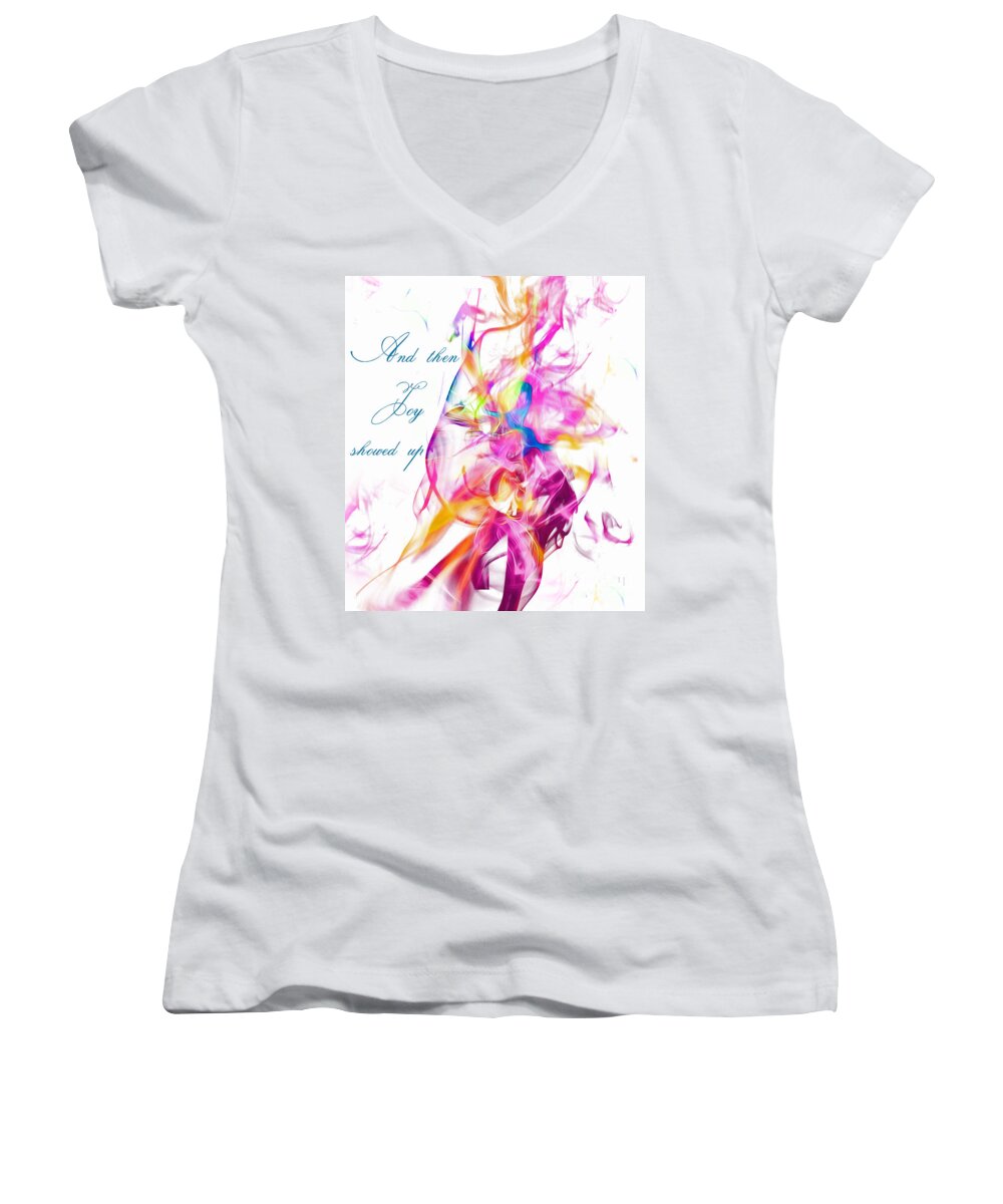 Joy Women's V-Neck featuring the digital art And Then Joy Showed Up by Margie Chapman