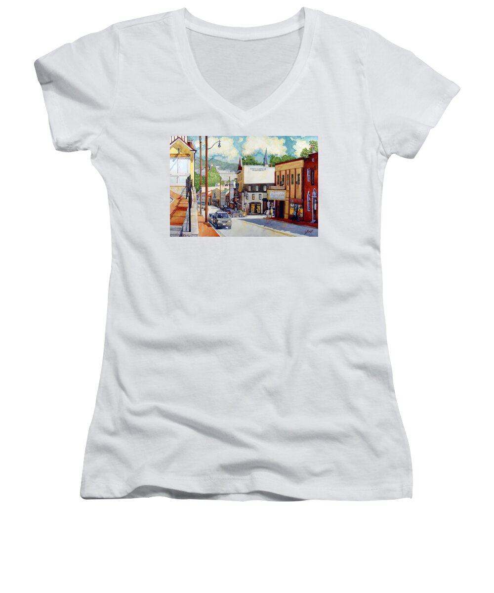 Watercolor Women's V-Neck featuring the painting Antiques by Mick Williams