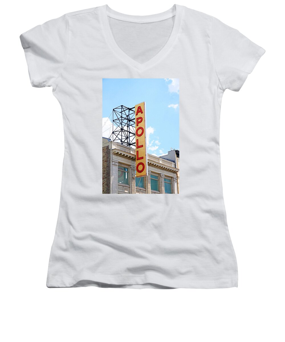 Harlem Women's V-Neck featuring the photograph Apollo Theater Sign by Valentino Visentini