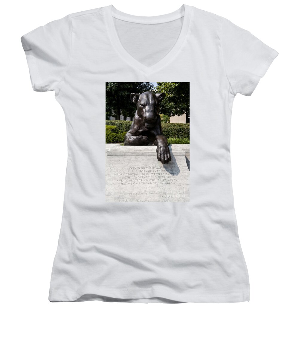 Commemorate Women's V-Neck featuring the photograph At the National Law Enforcement Officers Memorial in Washington DC by William Kuta
