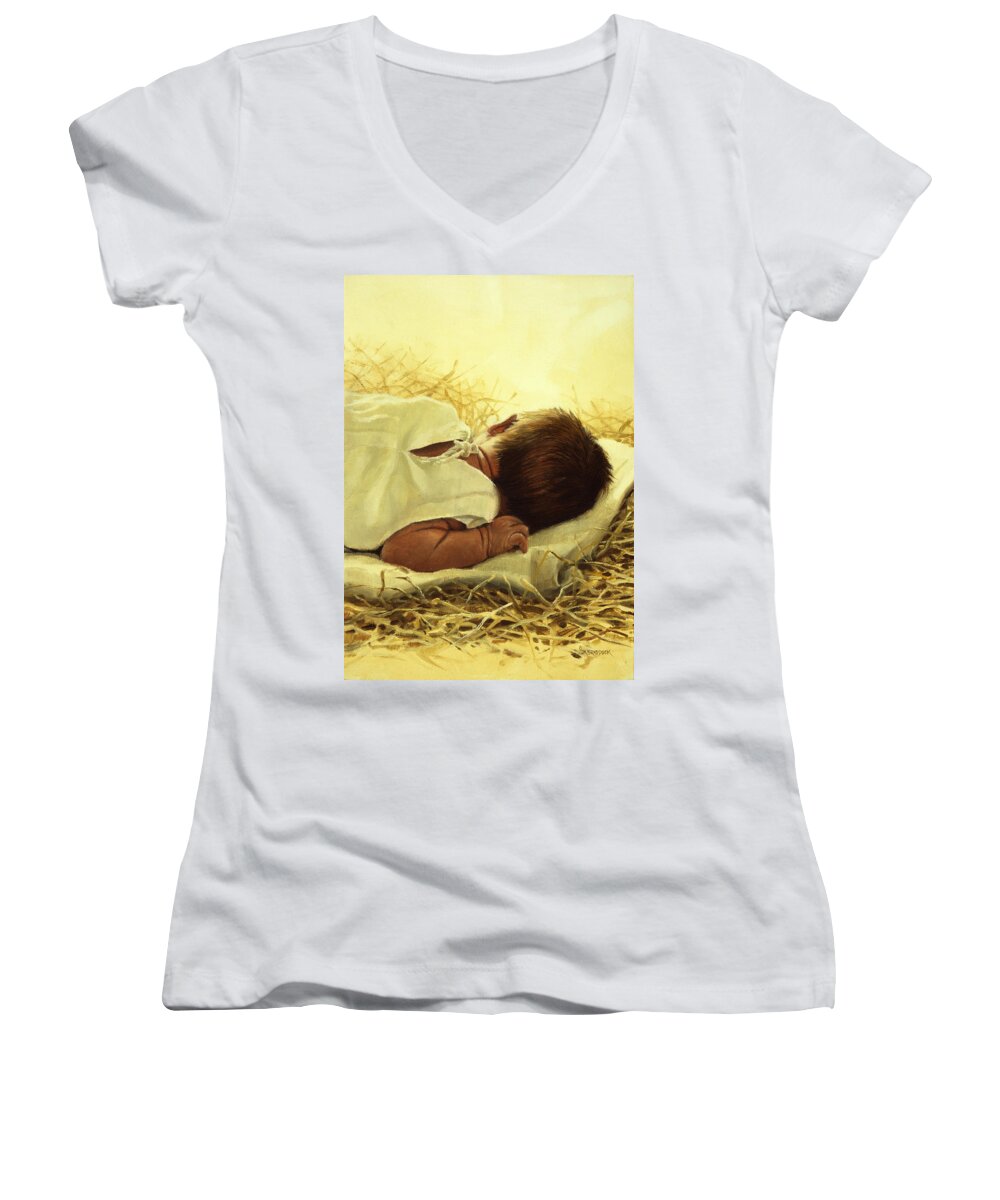 Baby Women's V-Neck featuring the painting The Gift of God by Graham Braddock