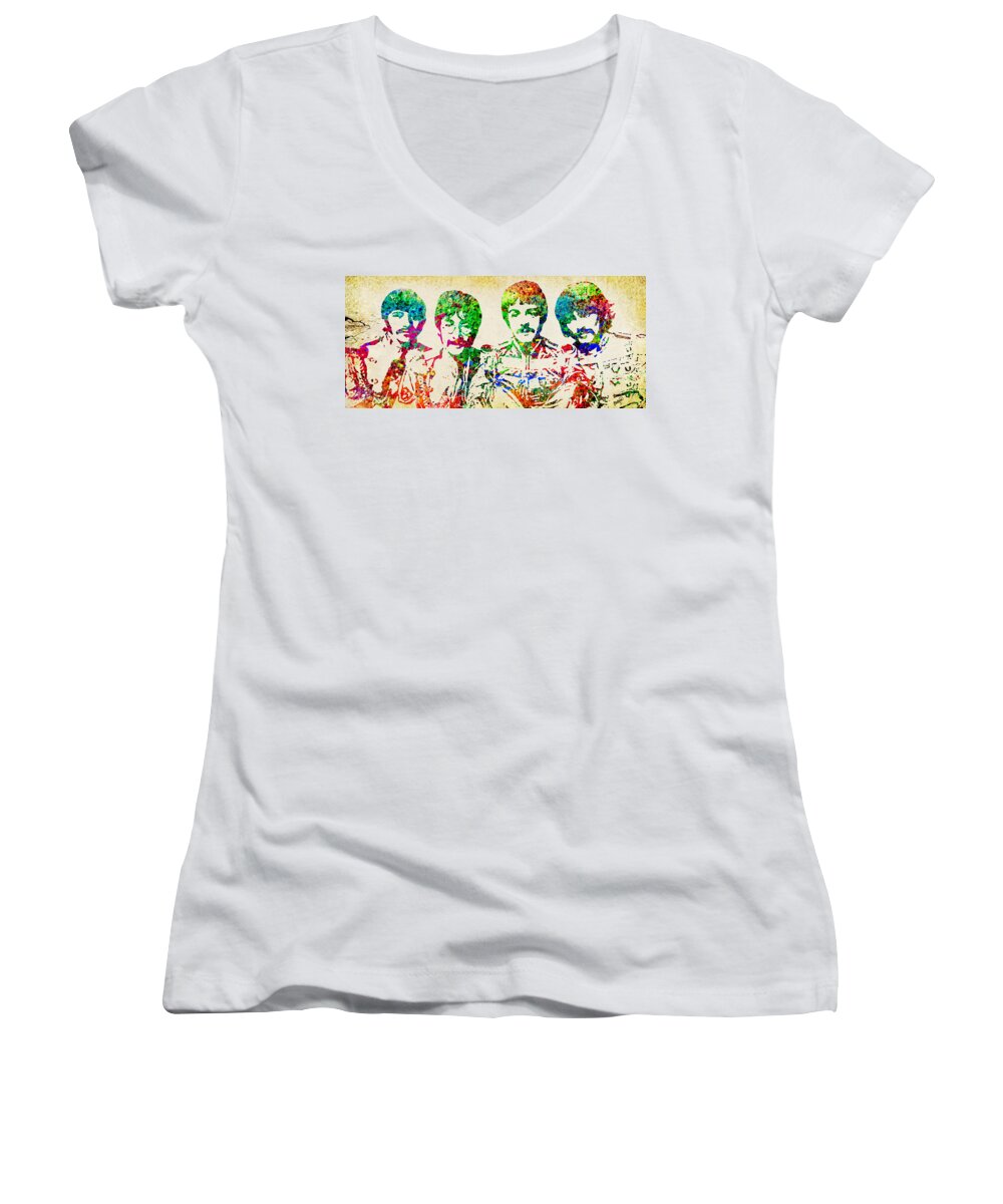 Beatles Art Women's V-Neck featuring the digital art Beatles Sgt. Peppers by Patricia Lintner