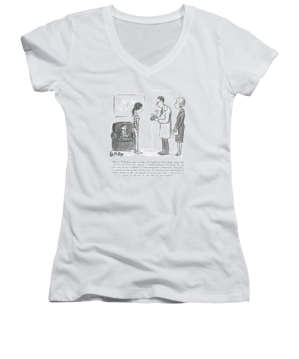 87149 Wmi Warren Miller (husband To Baby-sitter Women's V-Neck featuring the drawing Before Thornton Goes To Bed by Warren Miller