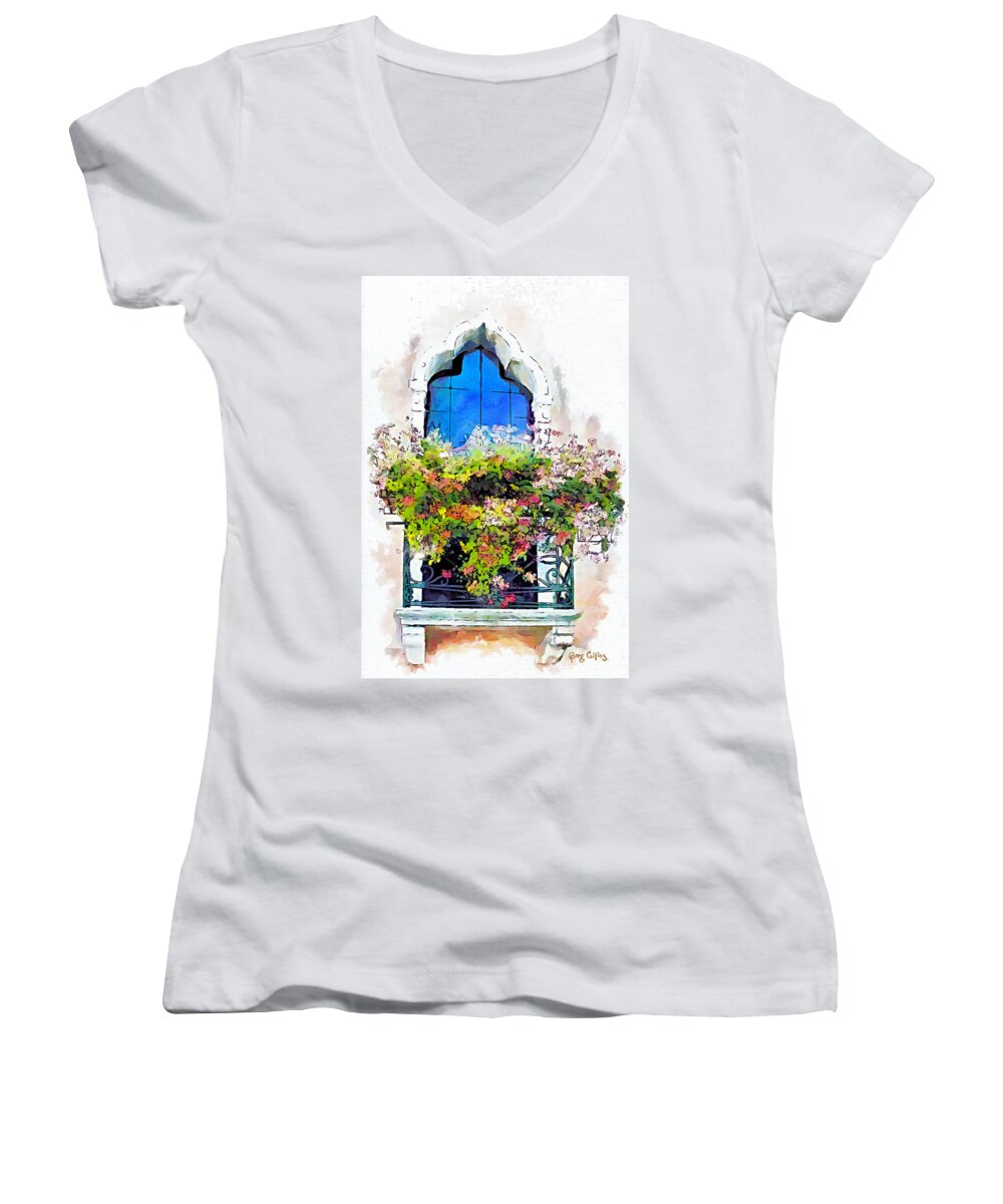 Venice Women's V-Neck featuring the painting Bei Fiori by Greg Collins