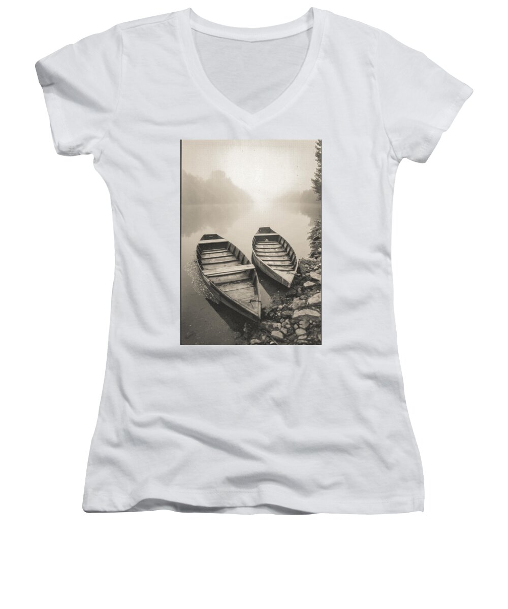 France Women's V-Neck featuring the photograph Beynac Boats by Matthew Pace