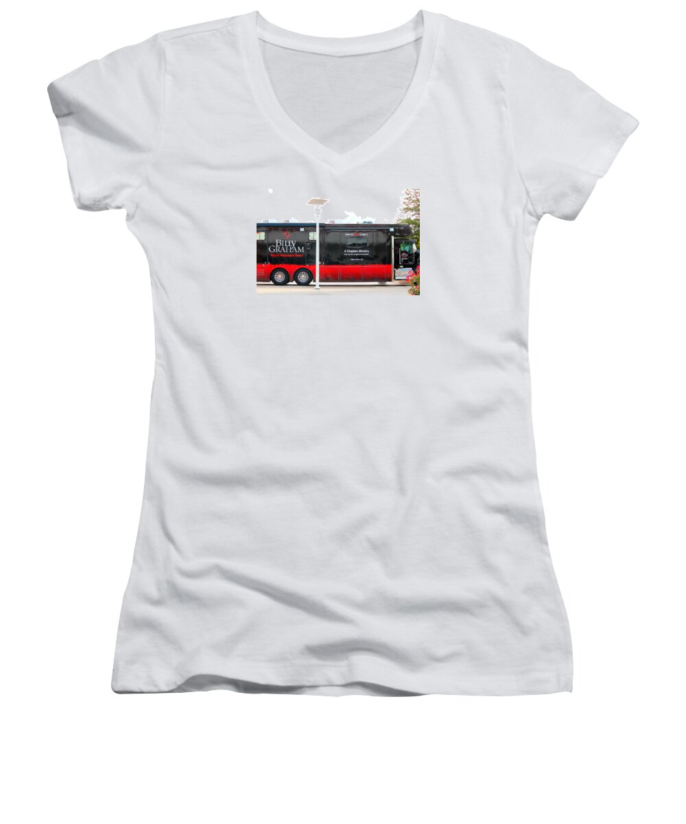 Christ Women's V-Neck featuring the photograph BGEA Mobile Command Unit by Cynthia Guinn