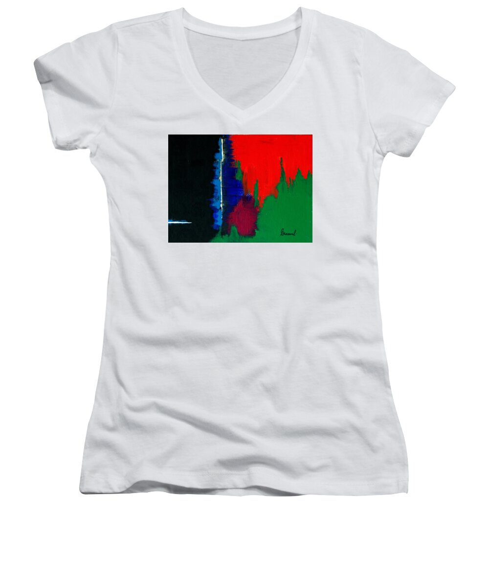Abstract Women's V-Neck featuring the painting Black Forest #4 by Thomas Gronowski