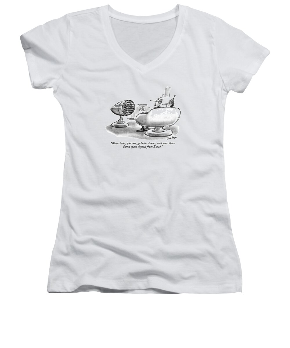 Television Women's V-Neck featuring the drawing Black Holes by Dana Fradon