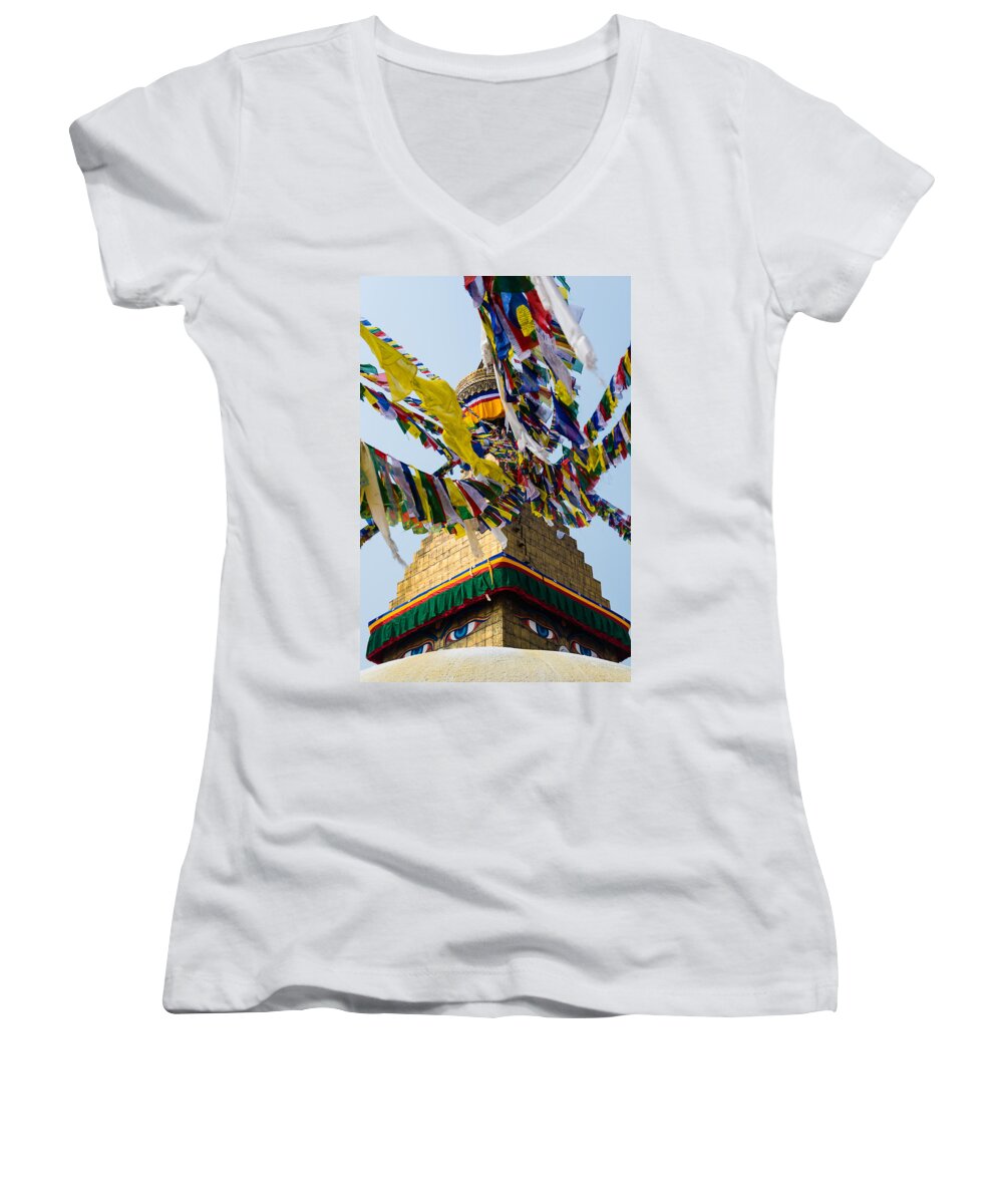 Religion Women's V-Neck featuring the photograph Bodhnath by Dutourdumonde Photography