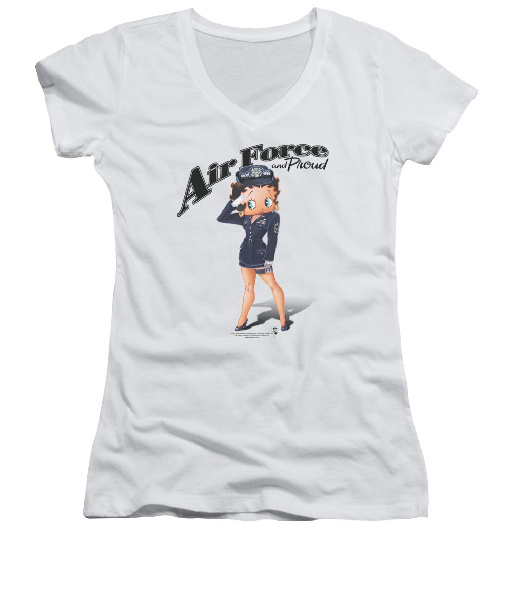 Betty Boop Women's V-Neck featuring the digital art Boop - Air Force Boop by Brand A
