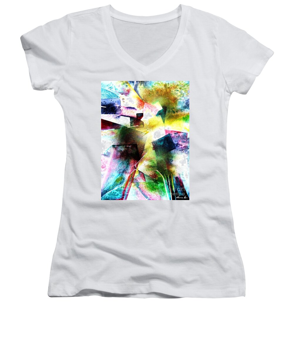 Abstract Women's V-Neck featuring the painting Breakthrough by Frances Ku