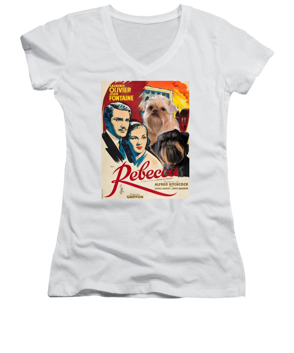 Dog Women's V-Neck featuring the painting Brussels Griffon Art - Rebecca Movie Poster by Sandra Sij