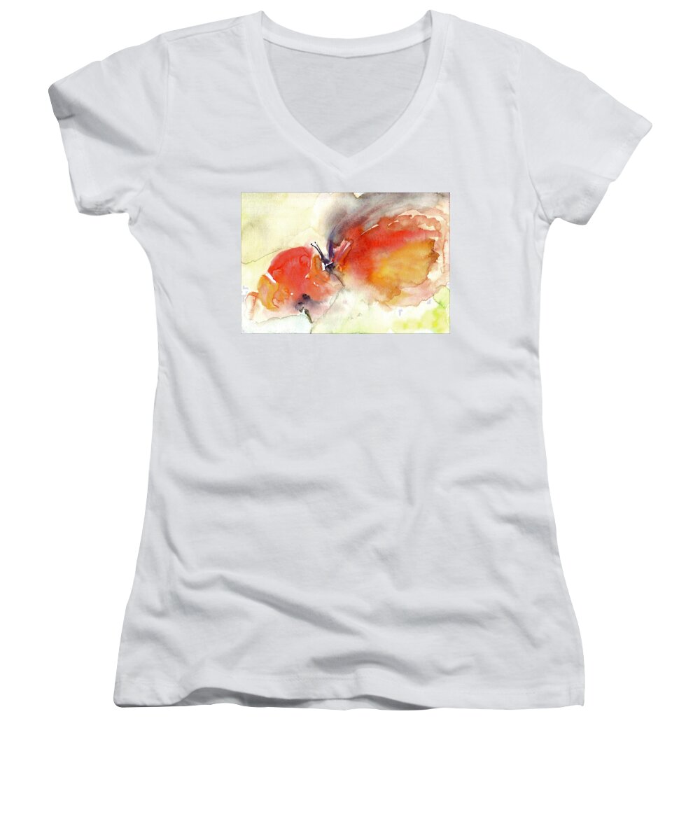 Butterfly Women's V-Neck featuring the painting Butterfly by Faruk Koksal