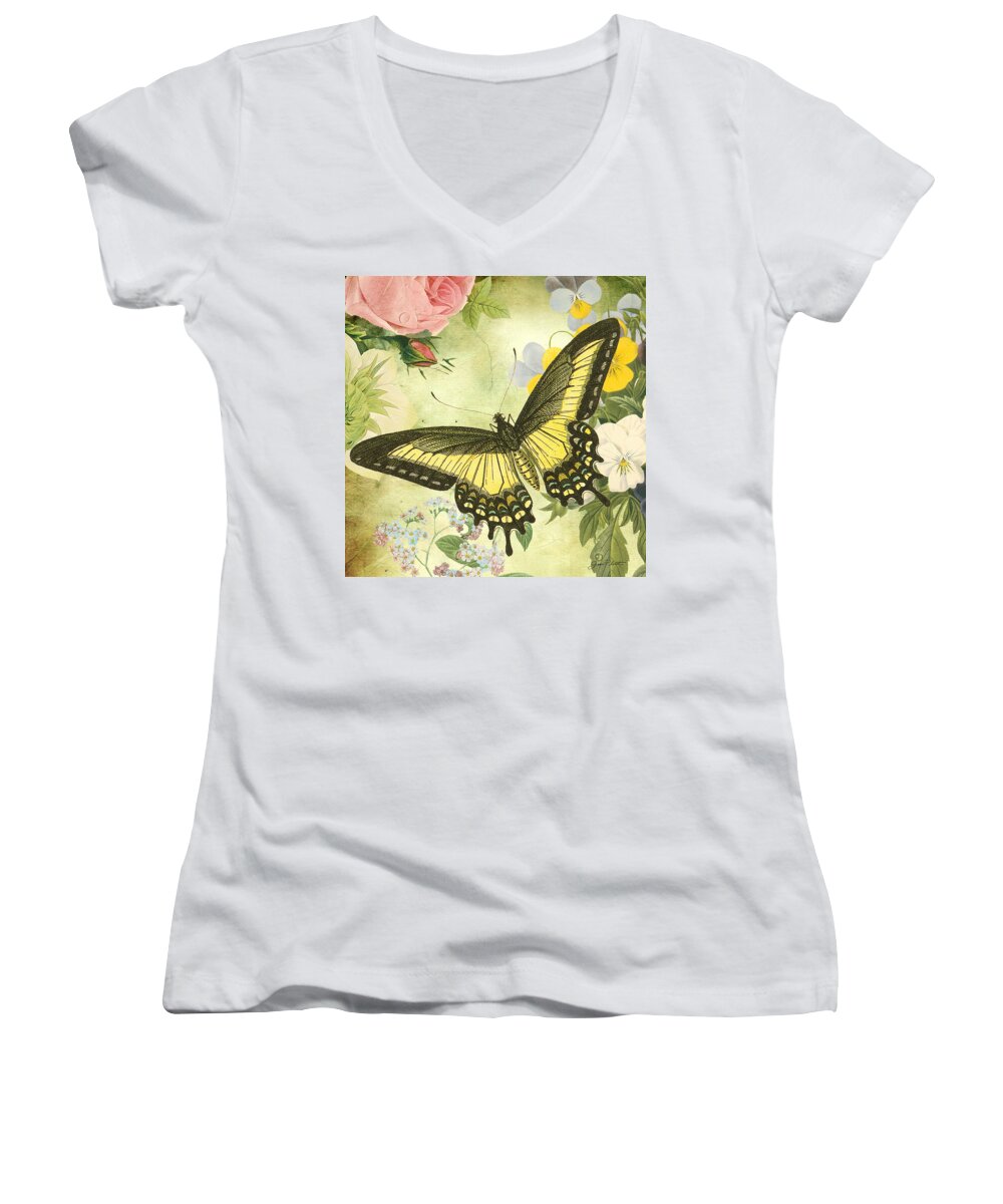 Digital Art Women's V-Neck featuring the digital art Butterfly Visions-D by Jean Plout