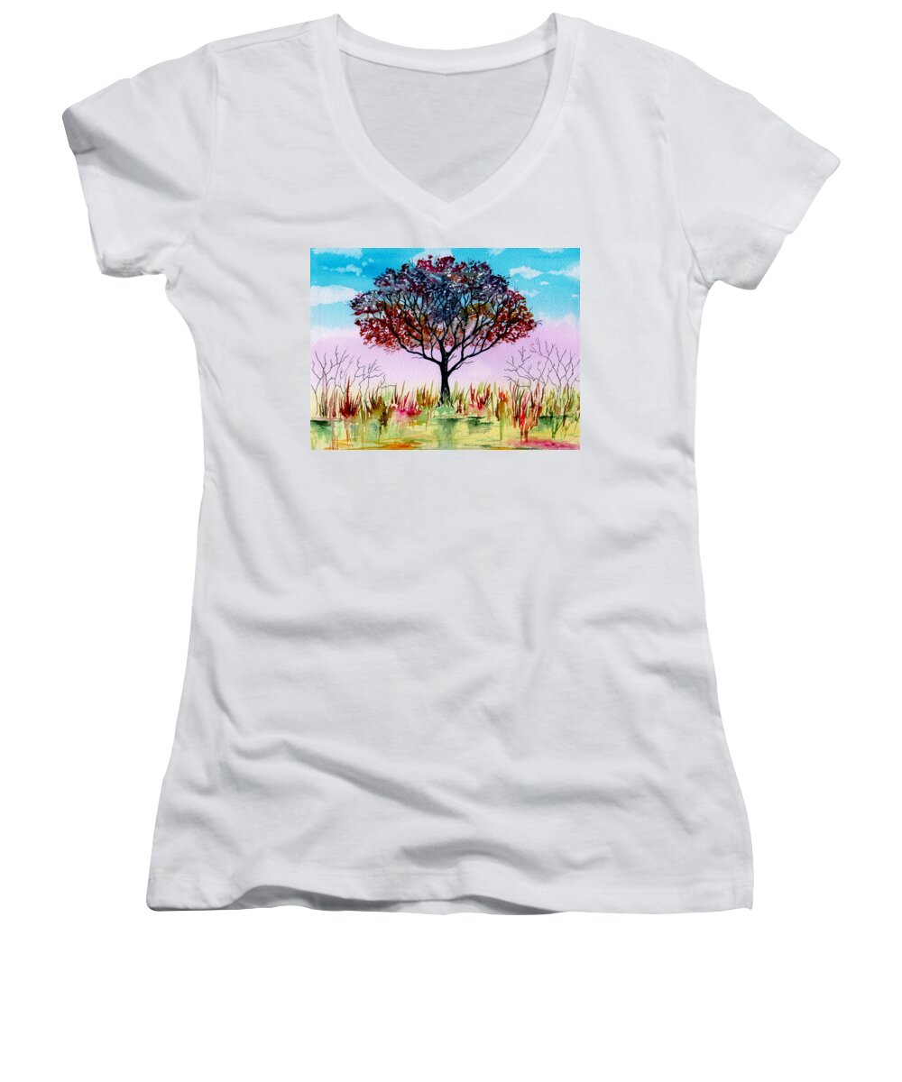 Landscape Waterscape Women's V-Neck featuring the painting By Water's Edge by Brenda Owen