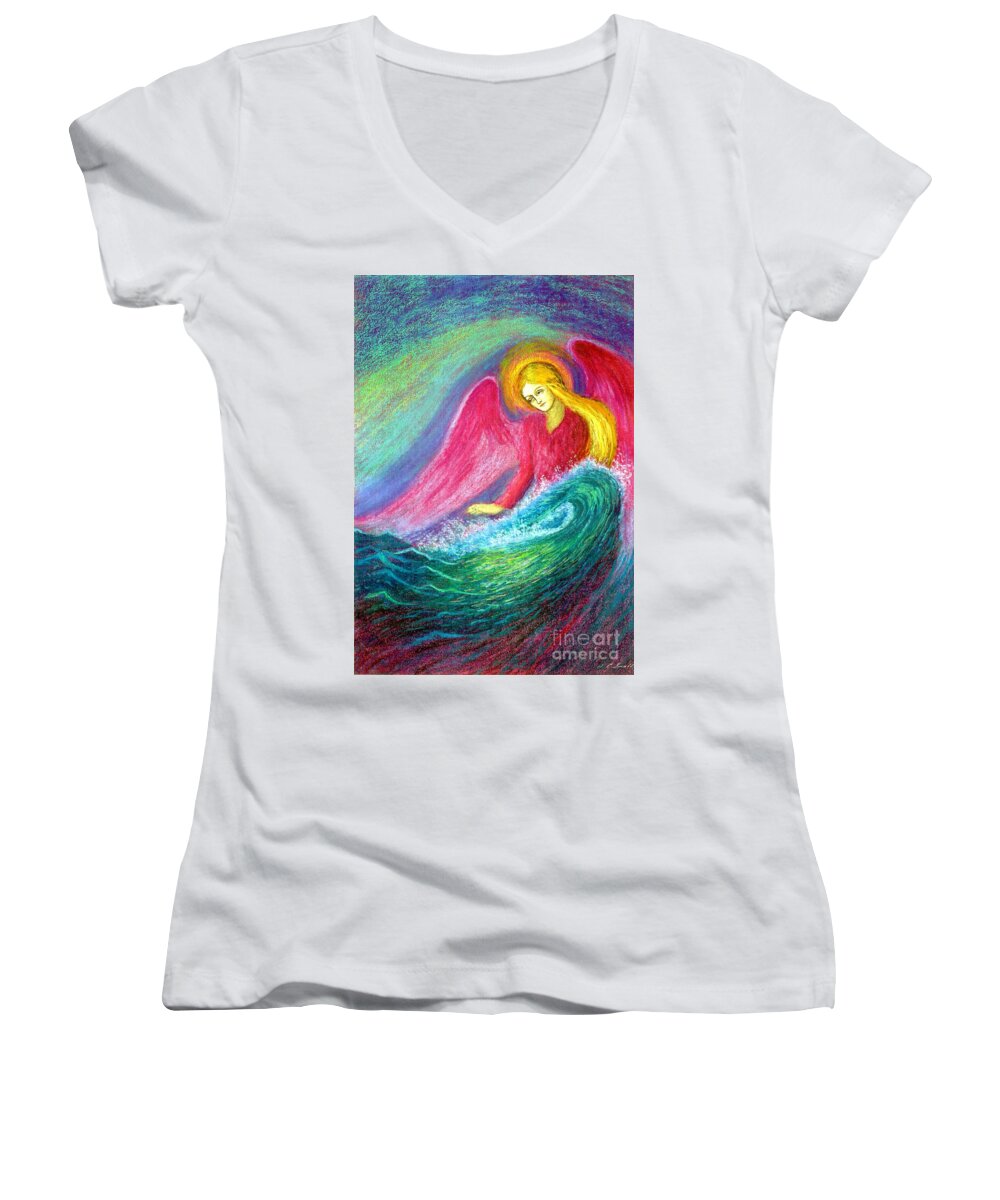 Spiritual Women's V-Neck featuring the painting Calming Angel by Jane Small