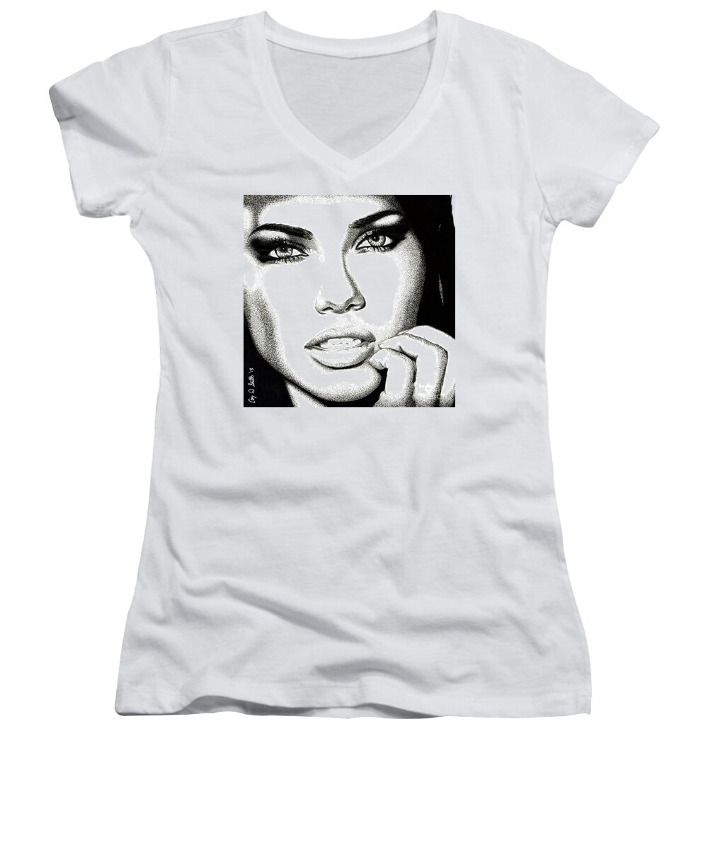 Model Women's V-Neck featuring the drawing Captivating Eyes by Cory Still