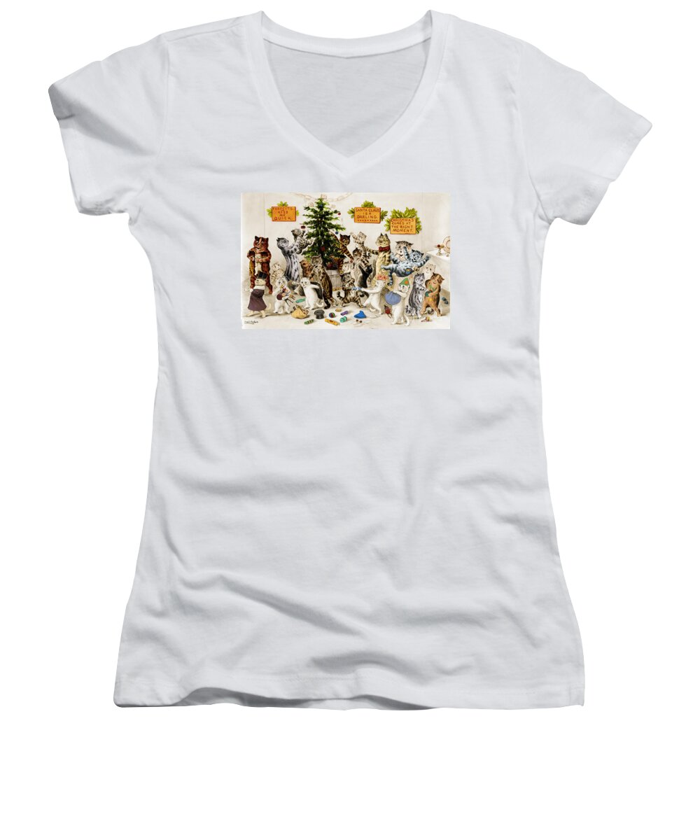 History Women's V-Neck featuring the photograph Cats Decorating Christmas Tree 1906 by Photo Researchers