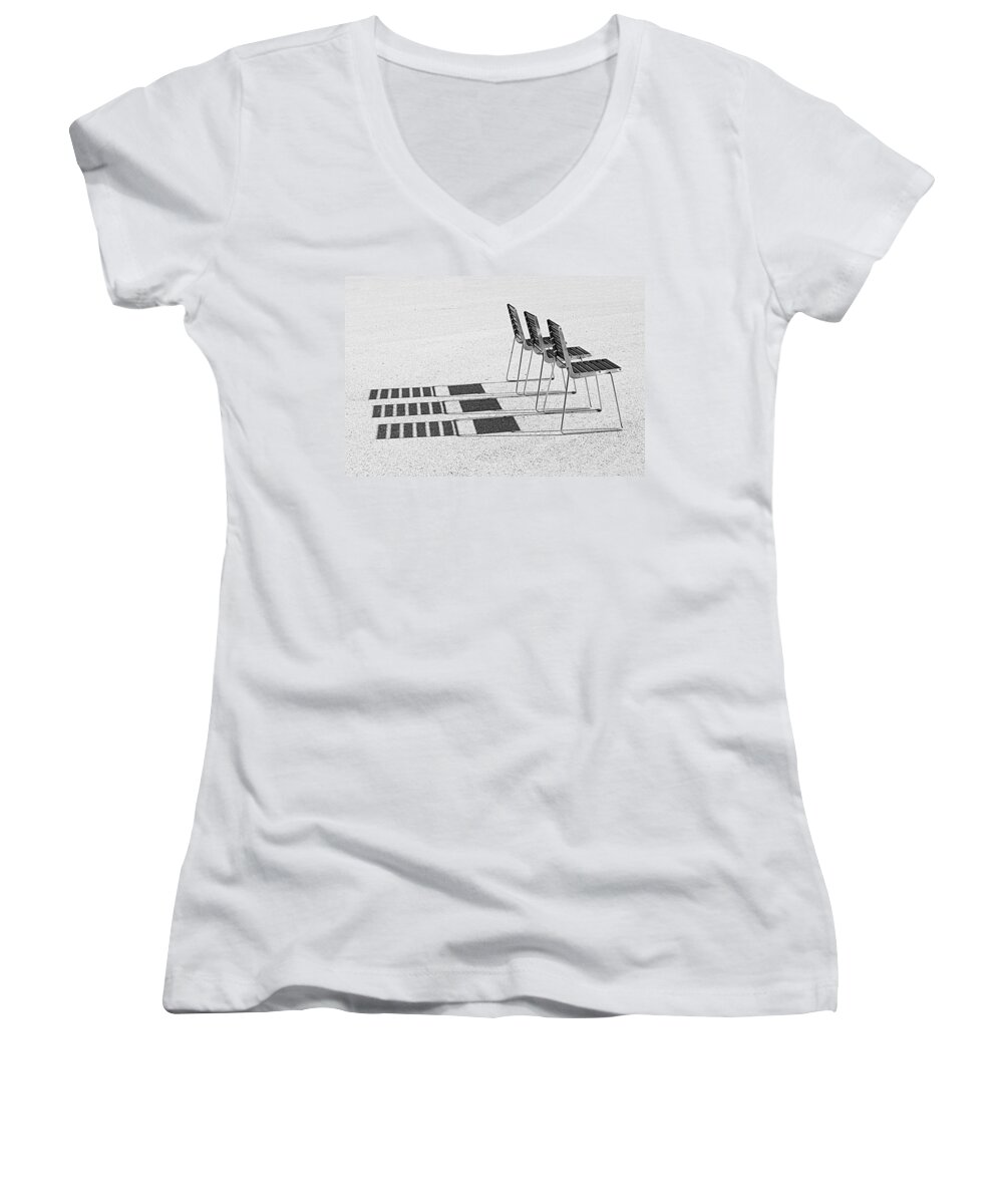 Furniture Women's V-Neck featuring the photograph Chairs in the Sun by Chevy Fleet
