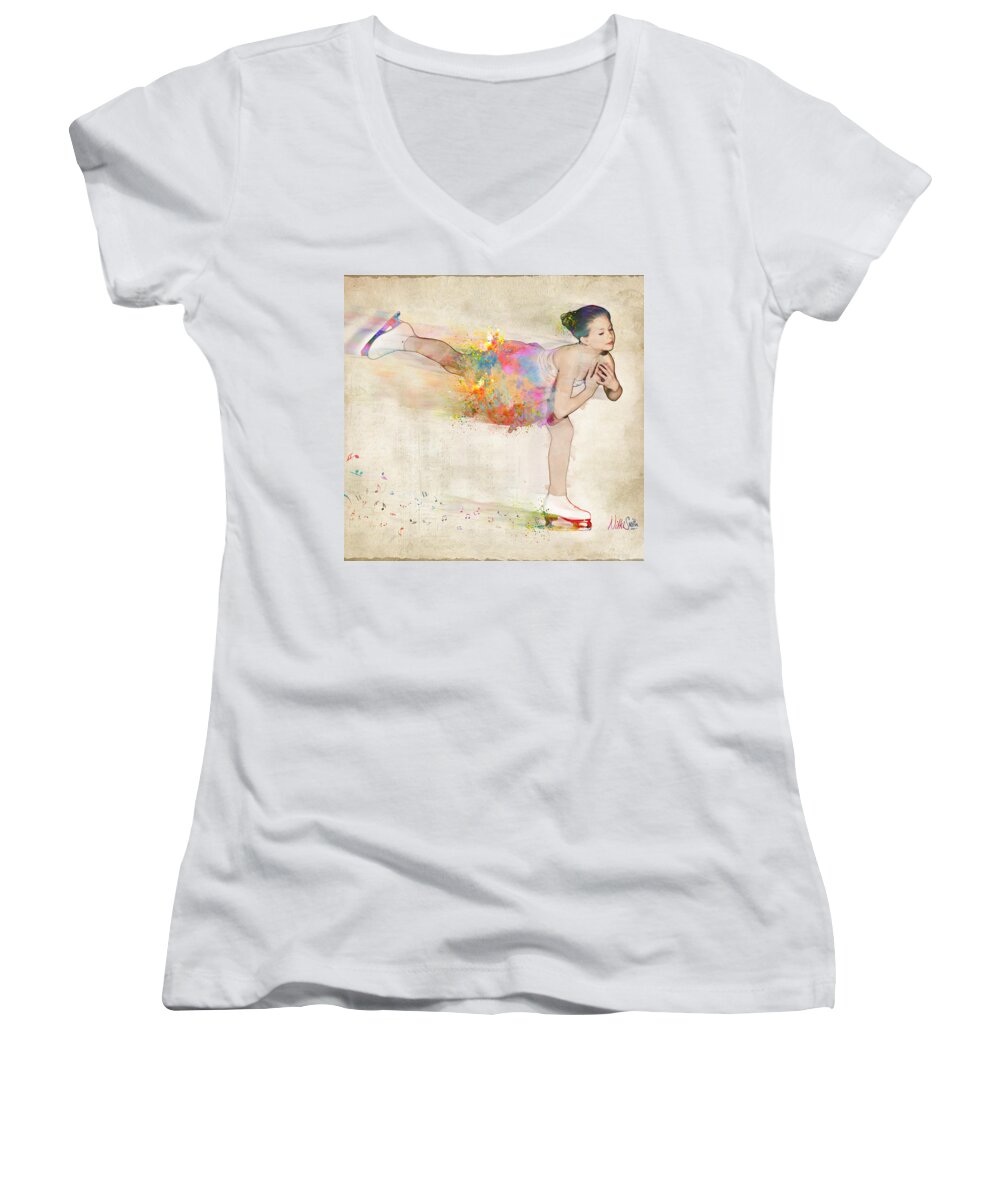 Ice Skater Women's V-Neck featuring the digital art Chase Your Dreams by Nikki Smith