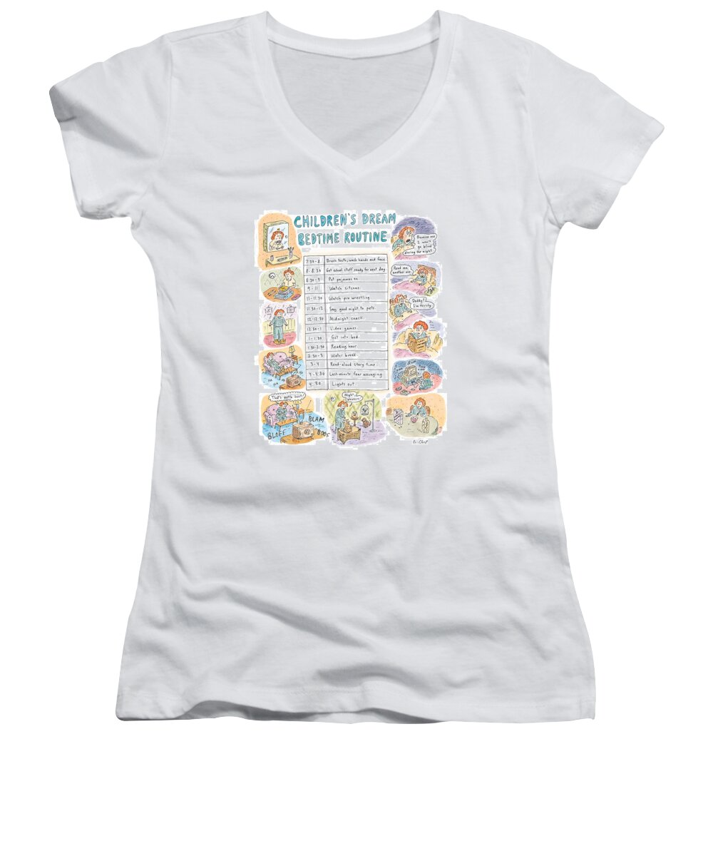Children - General Women's V-Neck featuring the drawing Children's Dream Bedtime Routine by Roz Chast