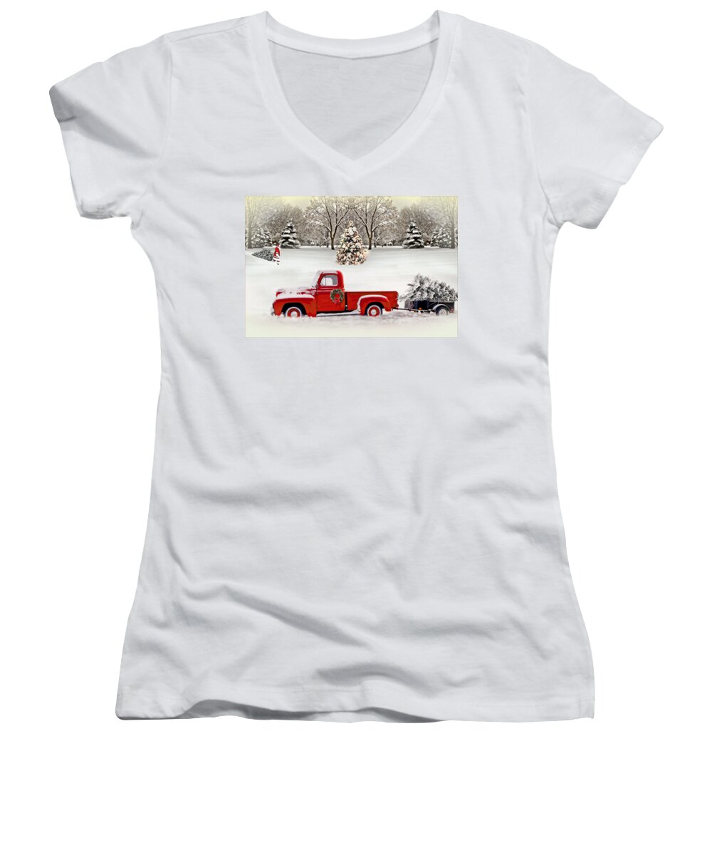 Christmas Women's V-Neck featuring the photograph Christmas Trees by John Anderson