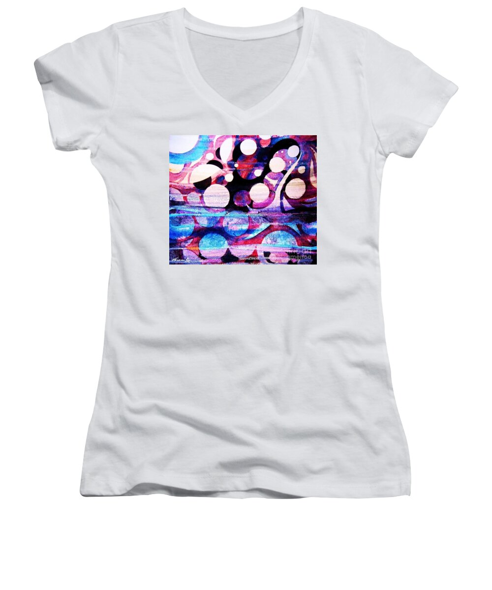 Abstract Women's V-Neck featuring the painting Circles by Frances Ku