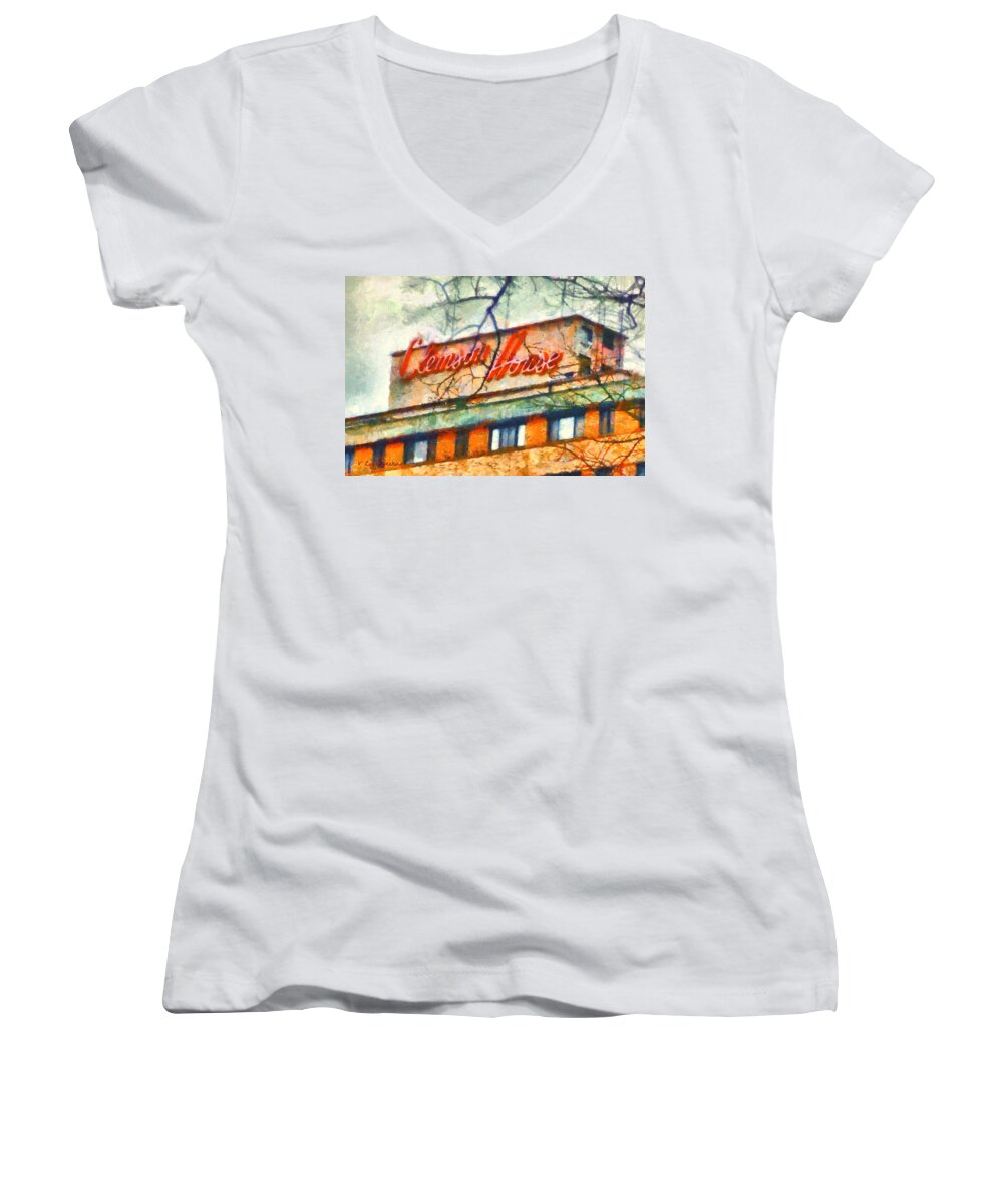 Clemson Women's V-Neck featuring the painting Clemson House by Lynne Jenkins