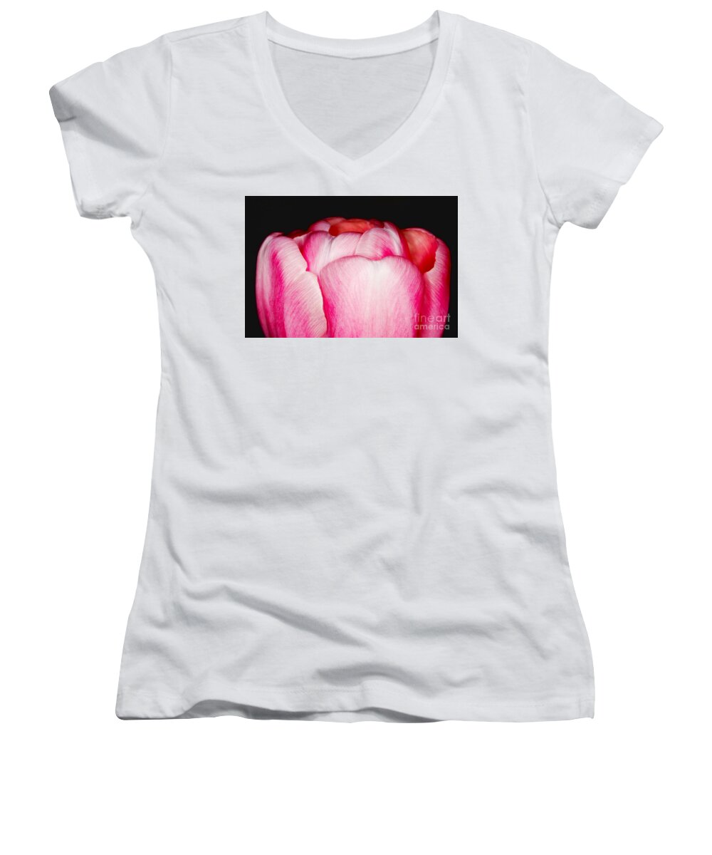 Close-up Women's V-Neck featuring the photograph Close-up of a pink tulip by Nick Biemans