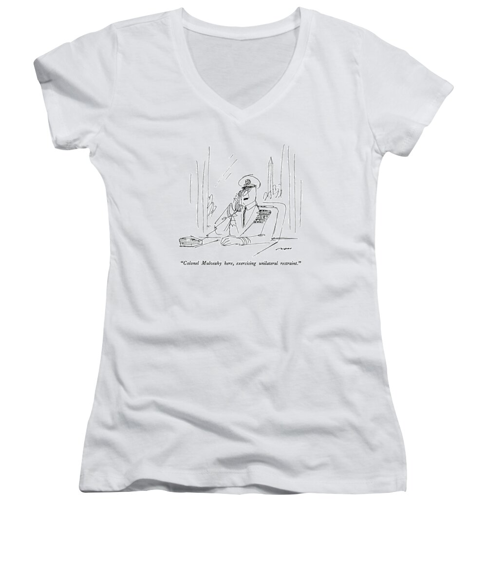 Military Women's V-Neck featuring the drawing Colonel Mulveahy Here by Al Ross