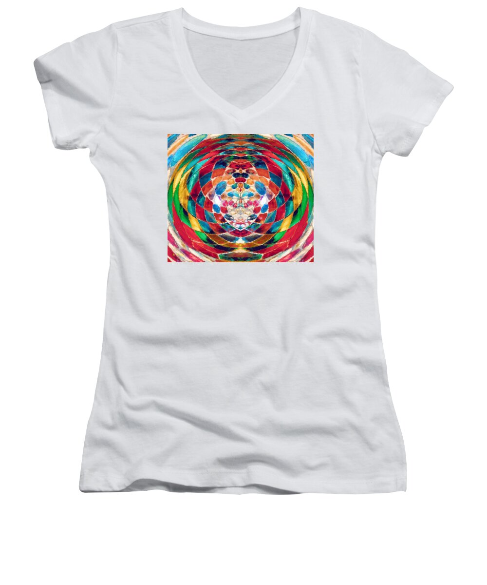 Eye Women's V-Neck featuring the digital art Colorful Mosaic by Alec Drake