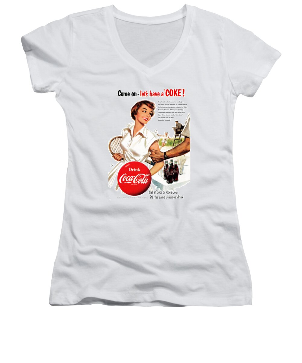 Tennis Women's V-Neck featuring the digital art Come Let's Have a Coke by Georgia Clare