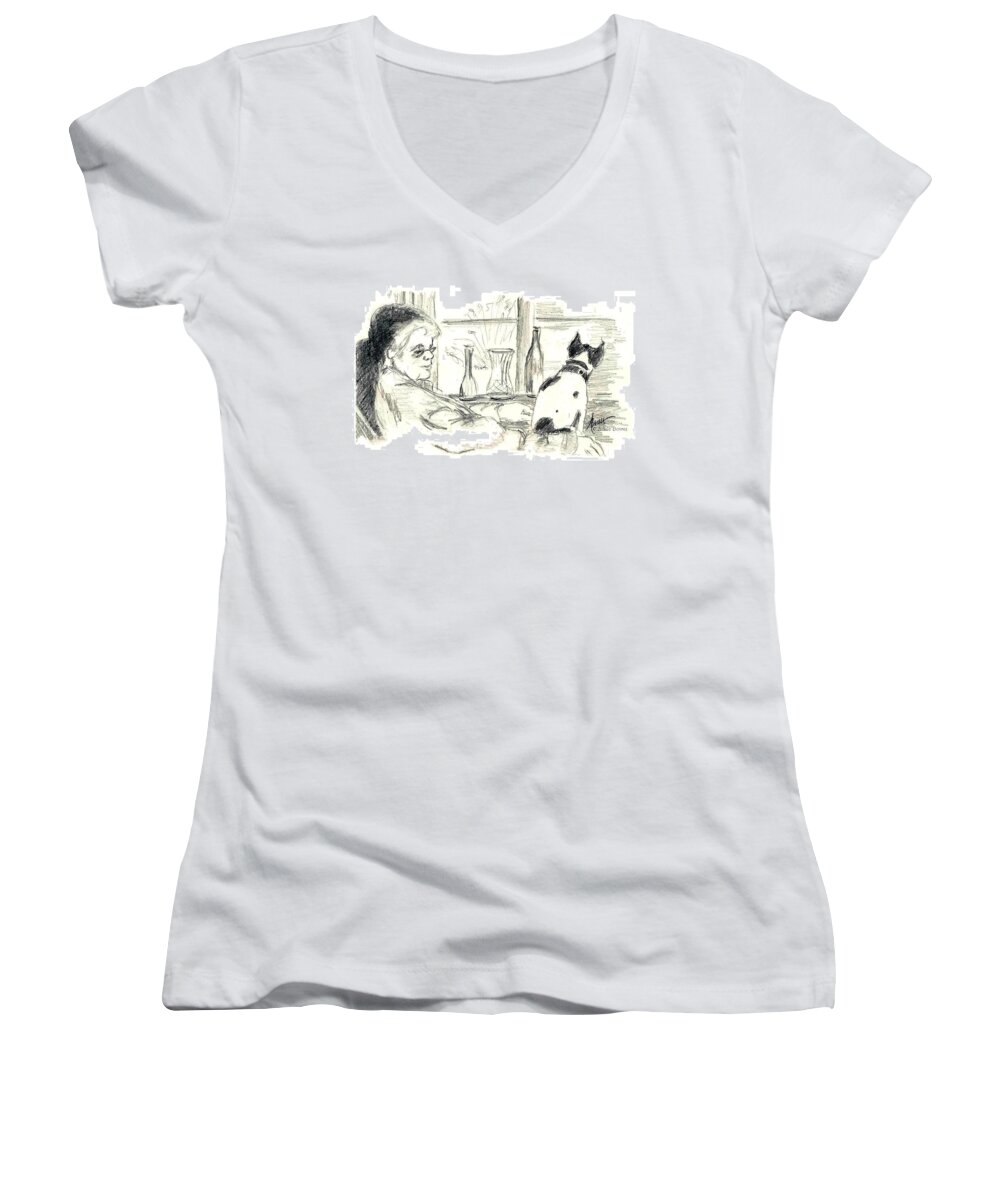 Dog Women's V-Neck featuring the painting Companions by Adele Bower