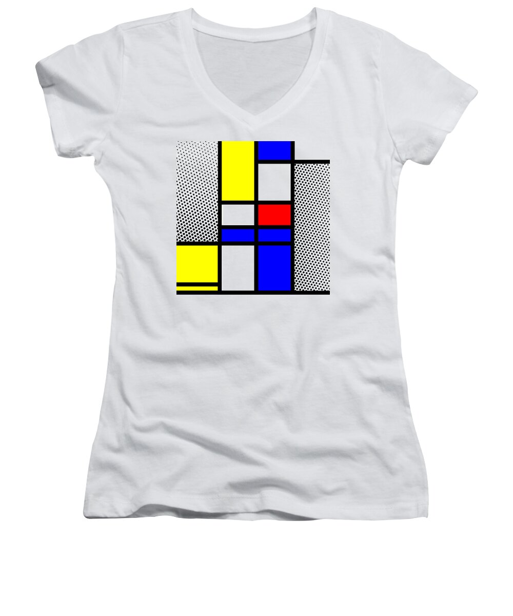 Mondrian Women's V-Neck featuring the mixed media Composition 112 by Dominic Piperata
