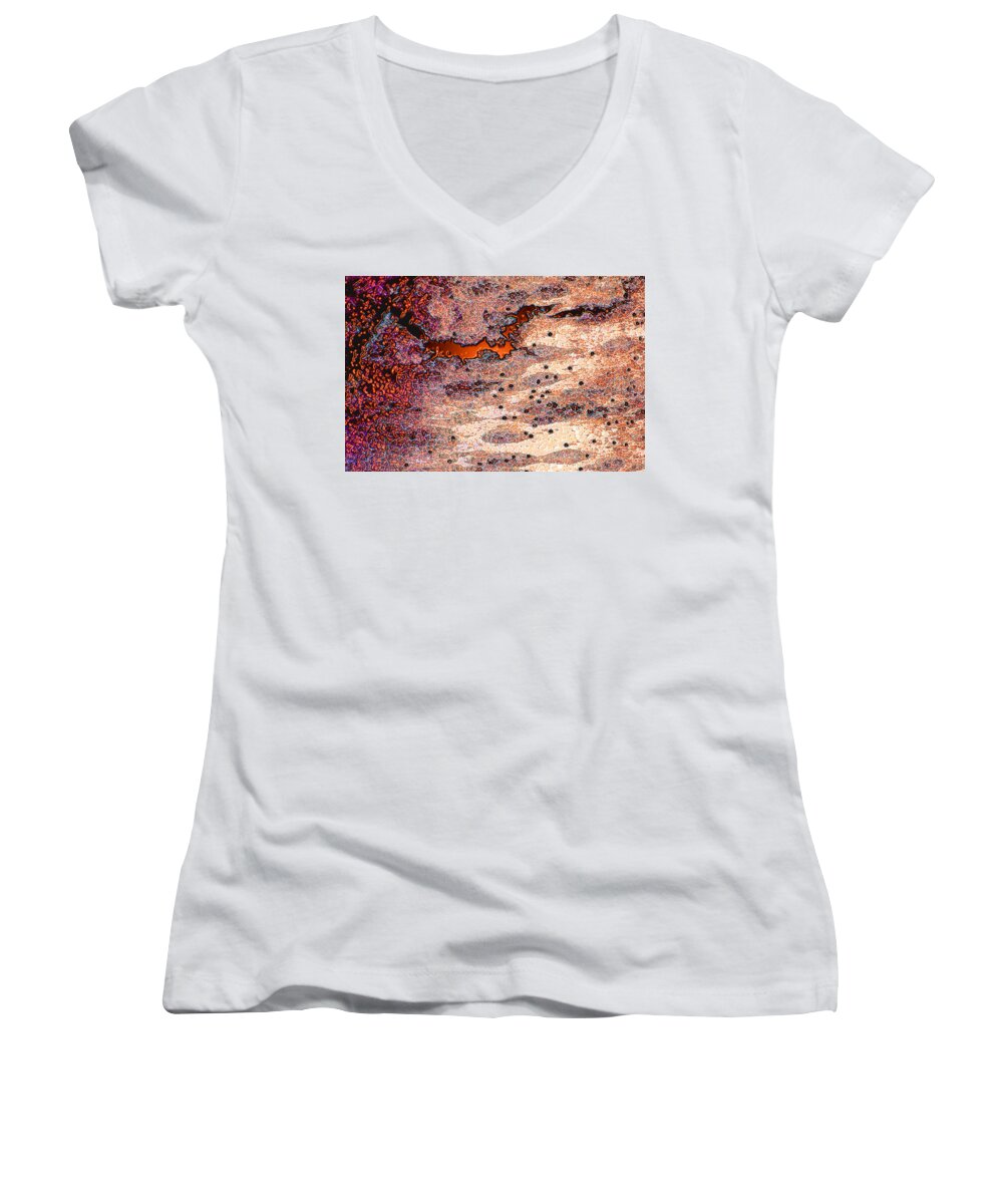 Abstract Women's V-Neck featuring the photograph Copper Landscape by Stephanie Grant