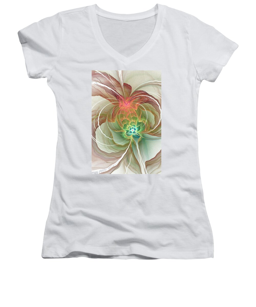 Corsage Women's V-Neck featuring the digital art Corsage by Kiki Art