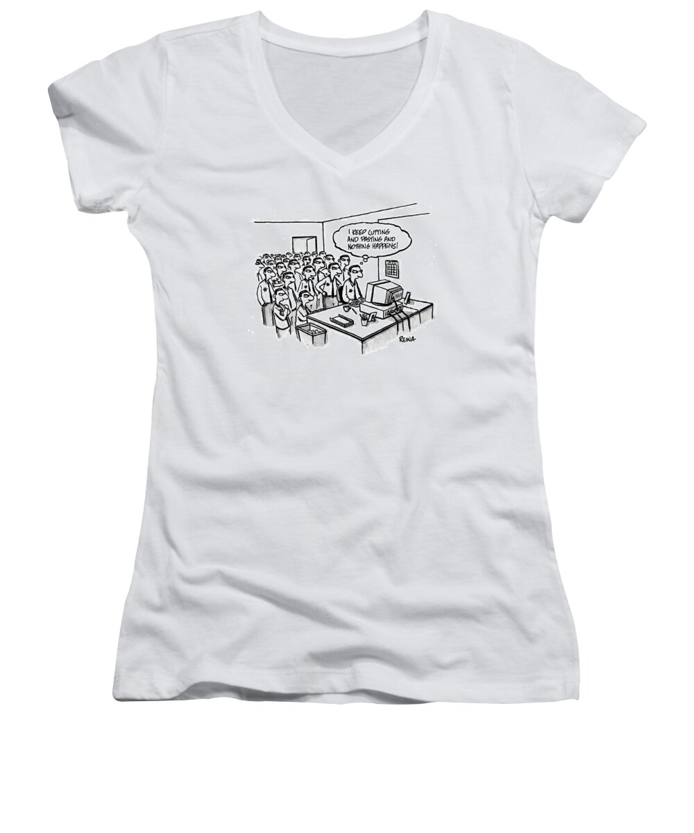 Computers Women's V-Neck featuring the drawing Cutting And Pasting by Doug Reina
