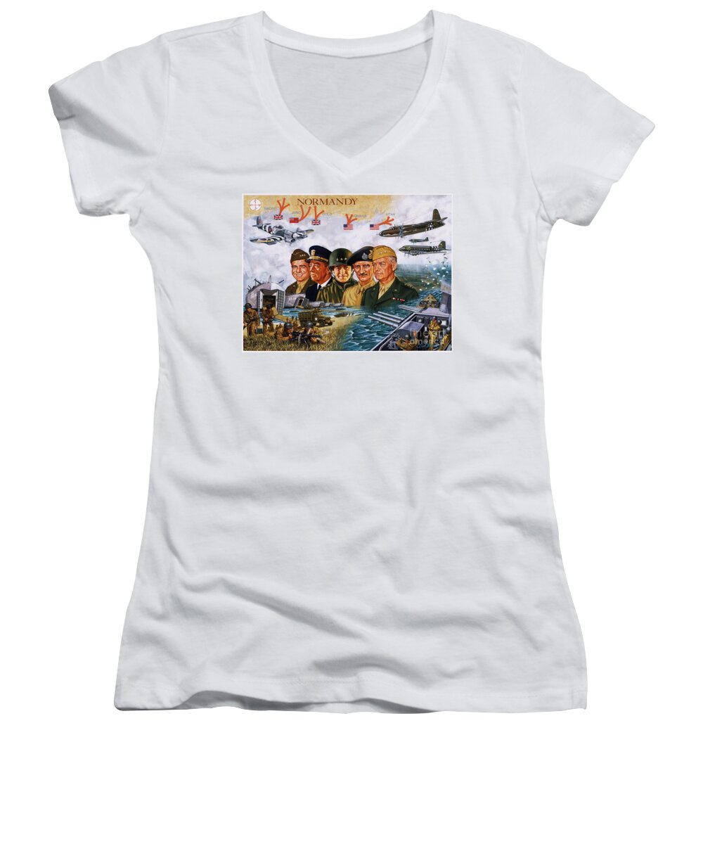 Realism Women's V-Neck featuring the painting D Day 6th Of June by Dick Bobnick