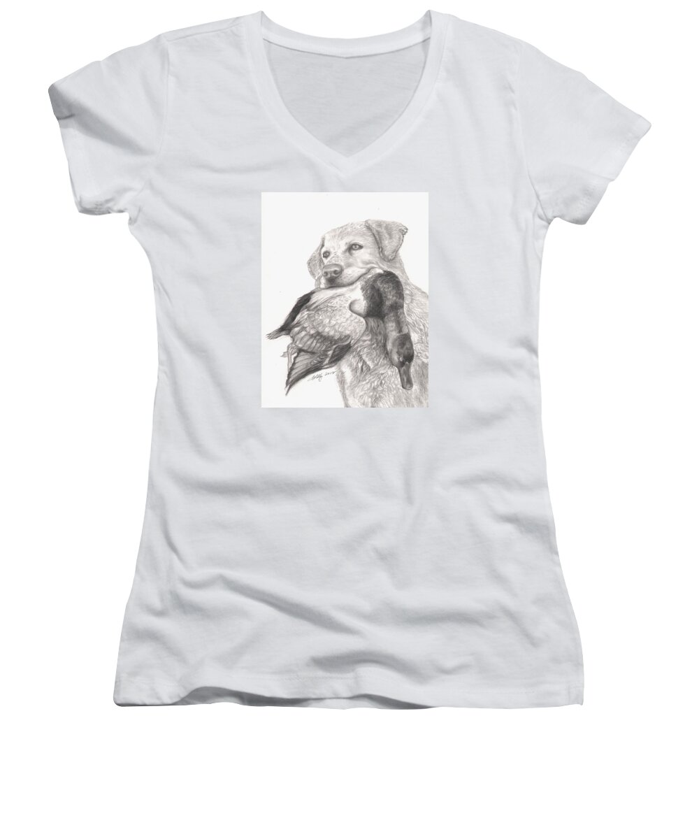 Animals Women's V-Neck featuring the drawing Daisy by Kathleen Kelly Thompson