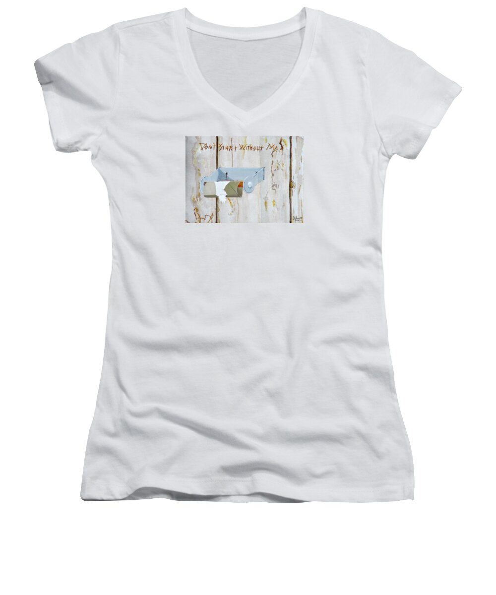 Bathroom Women's V-Neck featuring the painting Deer Lease Dilemma by Michael Dillon