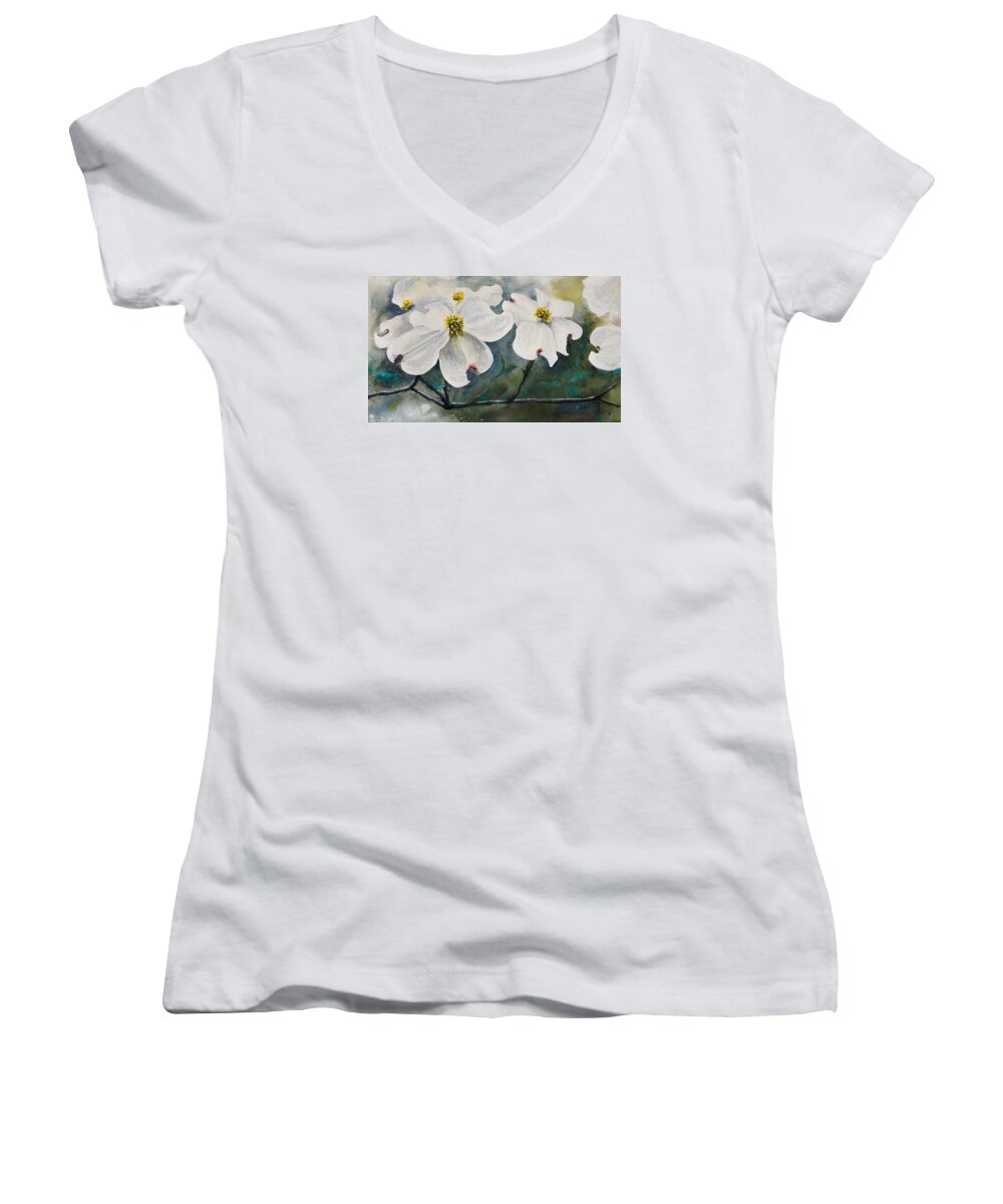 Dogwood Women's V-Neck featuring the painting Dogwood 7 by Bill Jackson